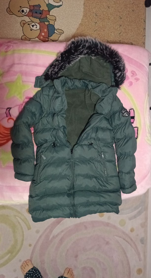 Kürk Detaylı Yeşil Çocuk Kışlık Mont - Görsel 3