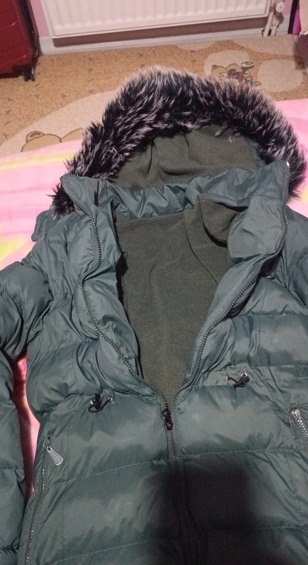 Kürk Detaylı Yeşil Çocuk Kışlık Mont - Görsel 2