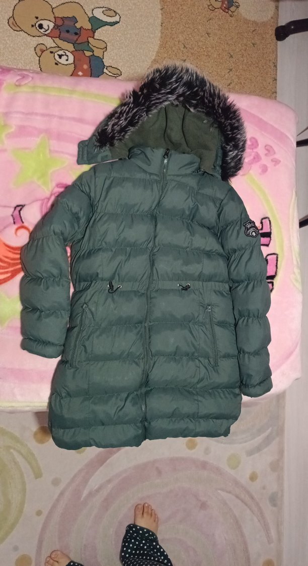 Kürk Detaylı Yeşil Çocuk Kışlık Mont - Görsel 4