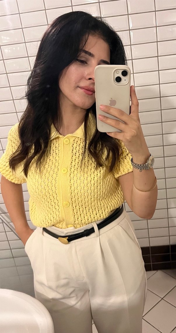 Sarı Örgü Kısa Kollu Midi Hırka - Görsel 5