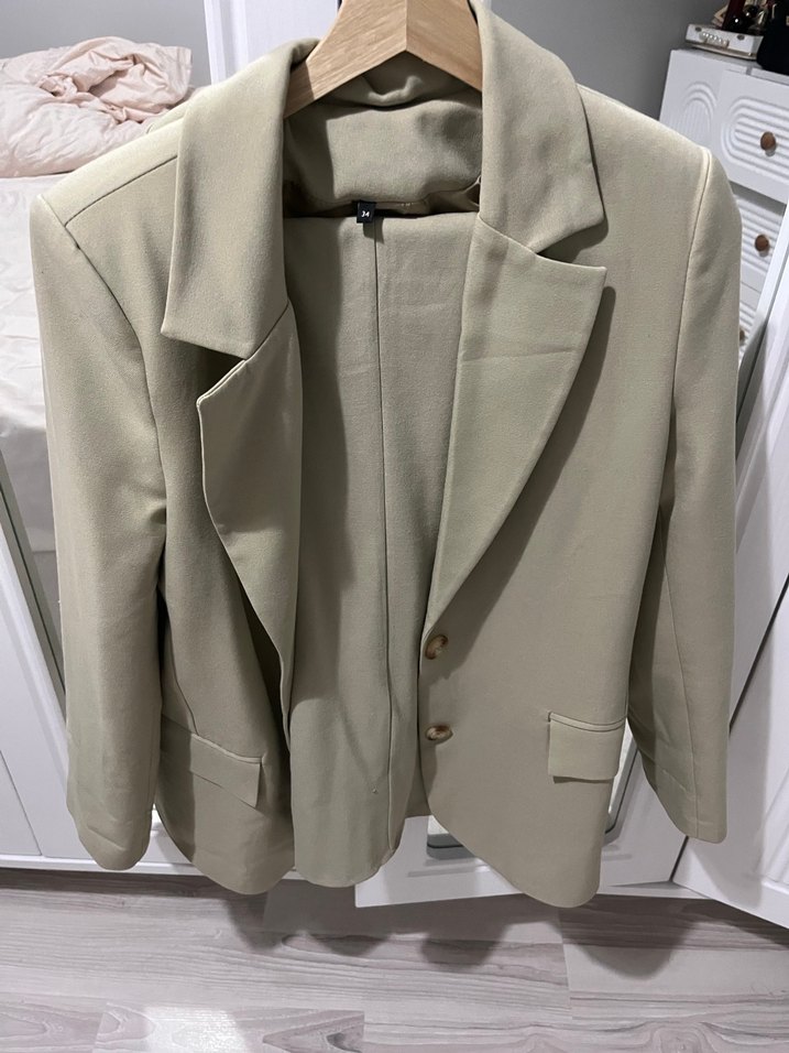 Bej Düğmeli Kadın Blazer Ceket - Görsel 3