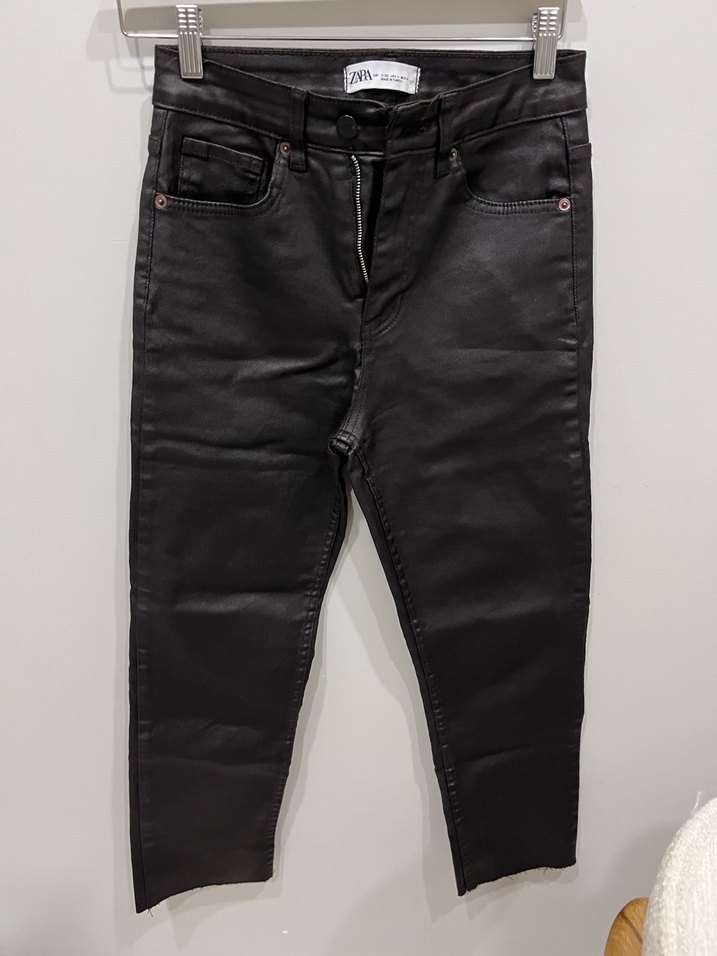 Zara Siyah Deri Fermuarlı Kadın Pantolon - Görsel 3