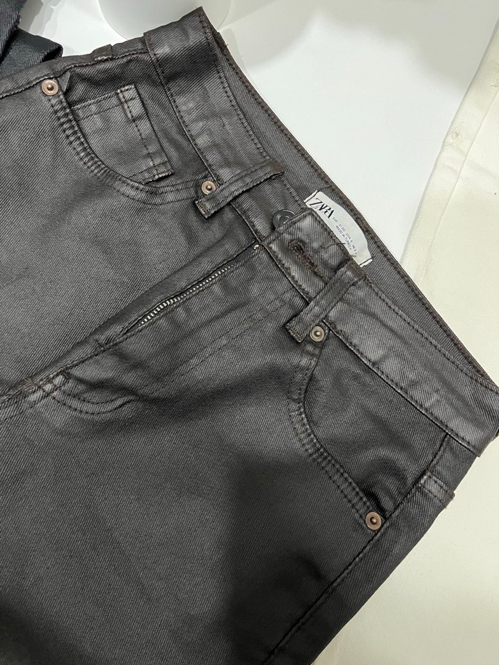 Zara Siyah Deri Fermuarlı Kadın Pantolon - Görsel 2