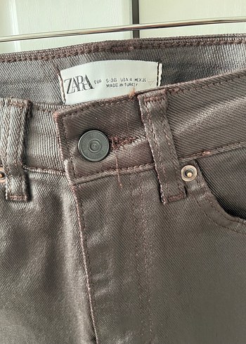 Kadın Kahverengi Deri Kumaş Pantolon - Görsel 3