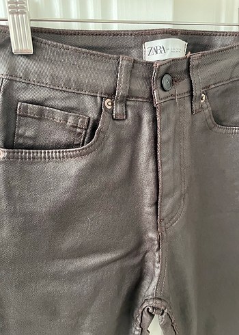 Kadın Kahverengi Deri Kumaş Pantolon - Görsel 2