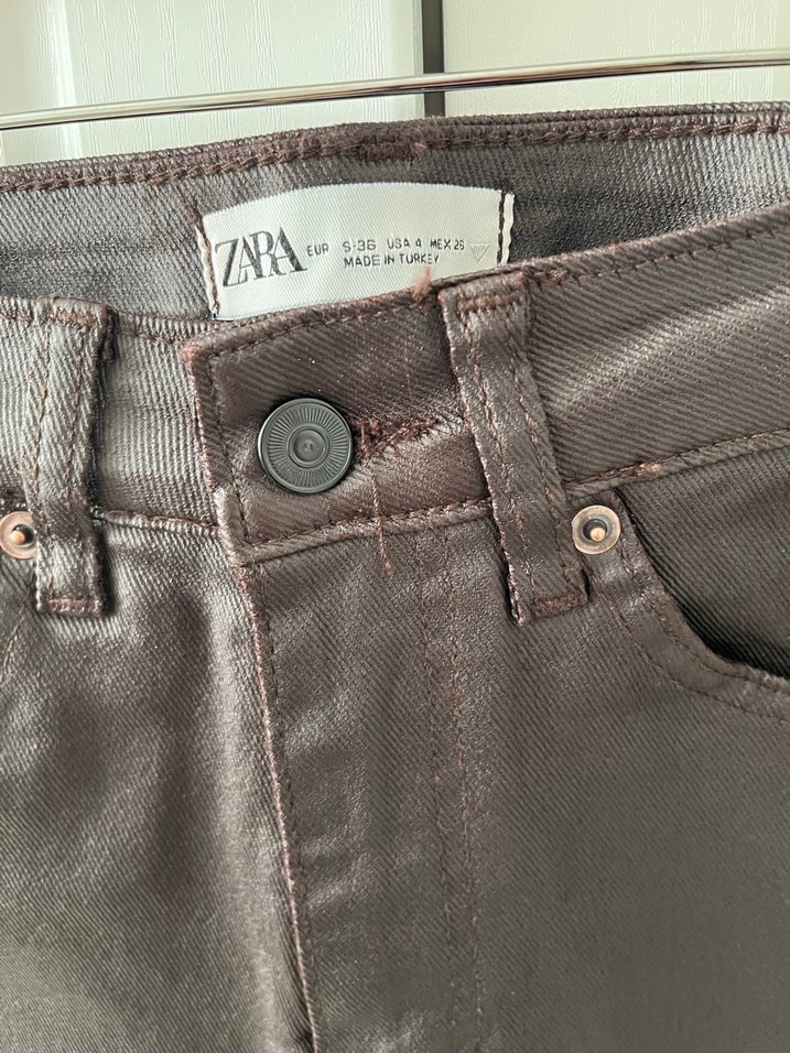 Kadın Kahverengi Deri Kumaş Pantolon - Görsel 3