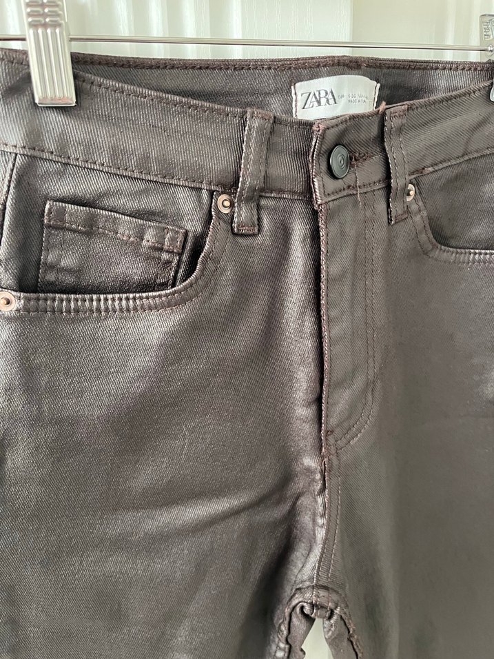 Kadın Kahverengi Deri Kumaş Pantolon - Görsel 2