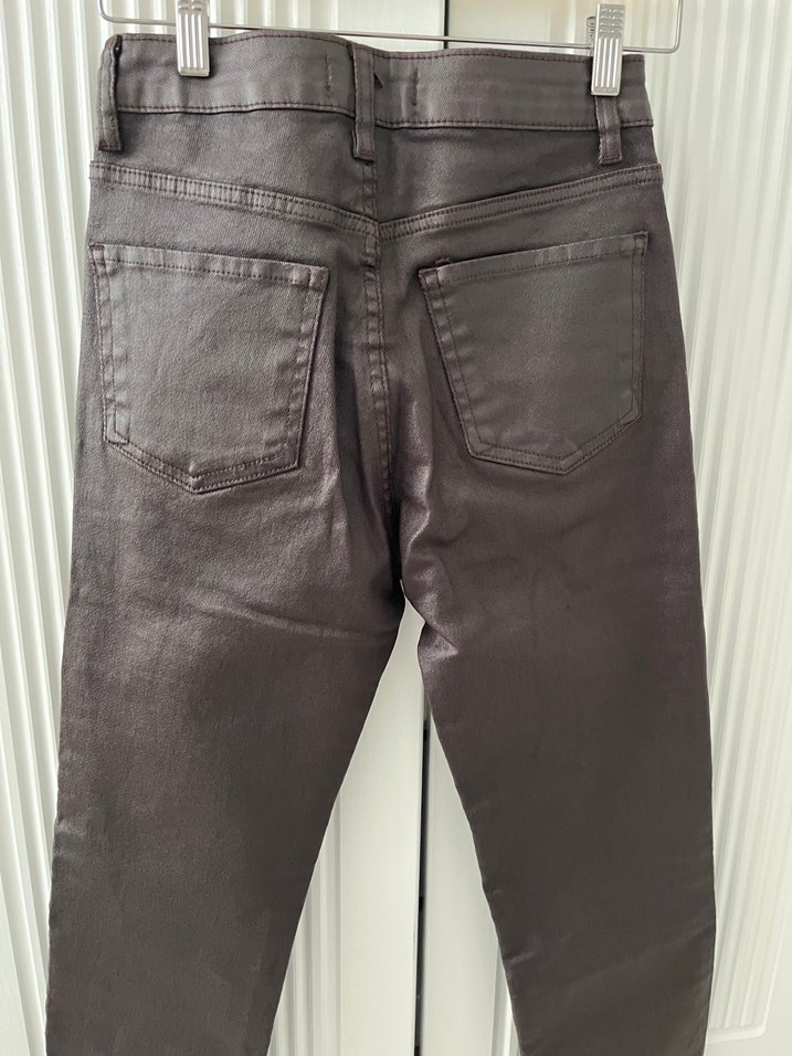 Kadın Kahverengi Deri Kumaş Pantolon - Görsel 4