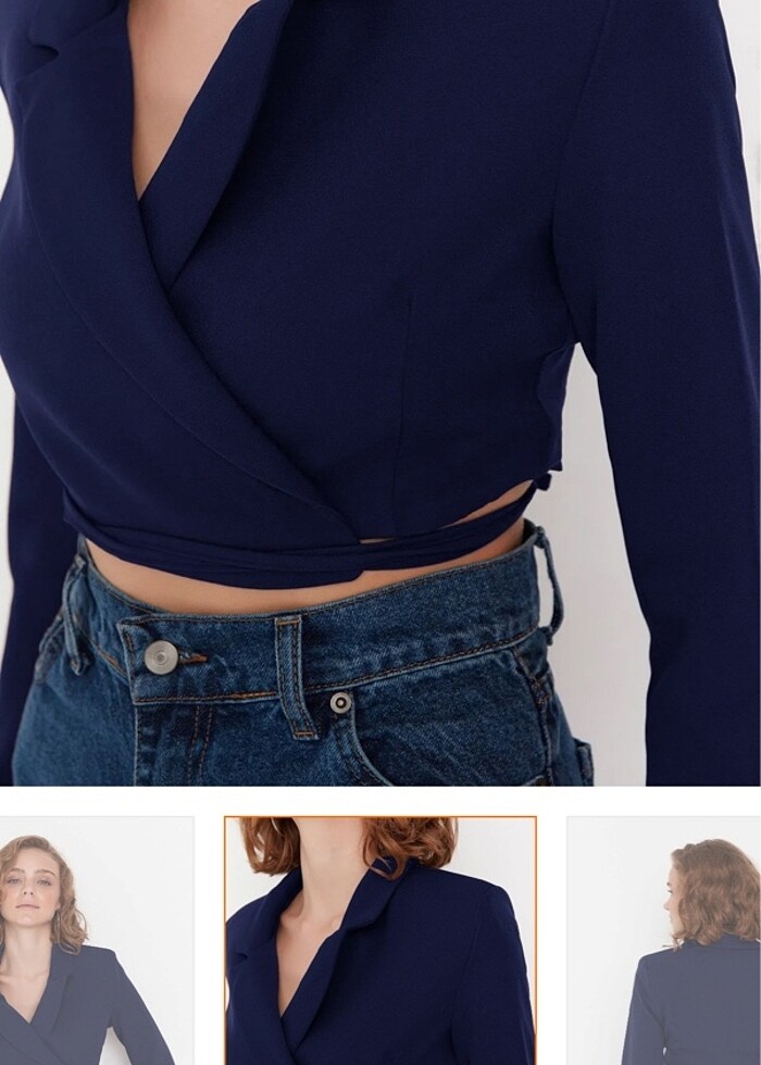 lacivert crop bleazer ceket - Görsel 2