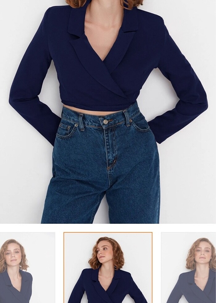 lacivert crop bleazer ceket - Görsel 3