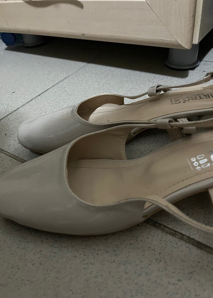 bej renki hafif topuklu ayakkabı - Görsel 3