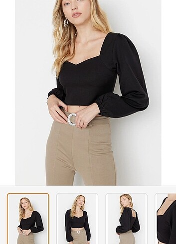 Siyah crop uzun kollu bluz