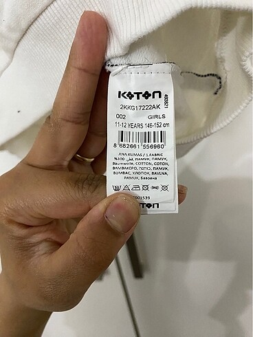 11-12 Yaş Beden beyaz Renk Koton sweatshirt