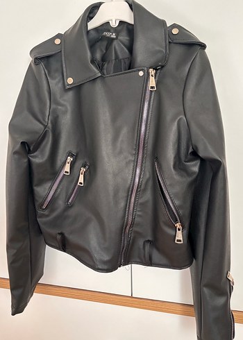 Kadın Siyah Kemerli Biker Deri Ceket - Görsel 6