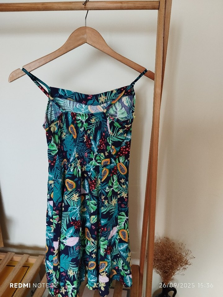 Çok Renkli Straplez Mini Bohem Elbise - Görsel 2