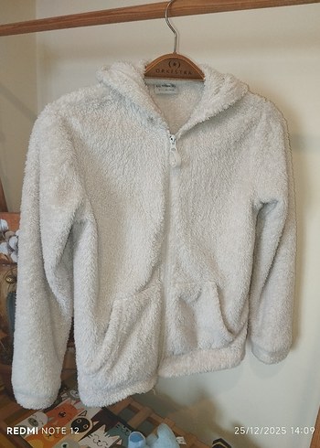 Beyaz Peluş Kapüşonlu Kadın Ceket - Görsel 5