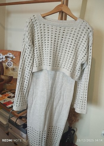 Uzun Örgü Kadın Kazak Beyaz - Görsel 4