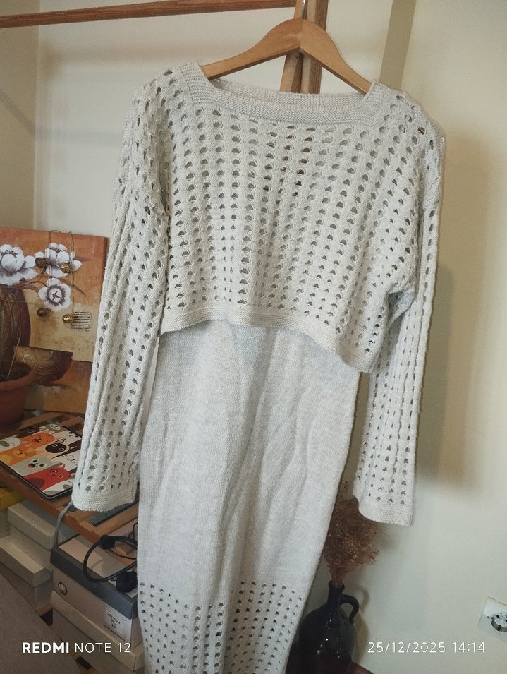 Uzun Örgü Kadın Kazak Beyaz - Görsel 4