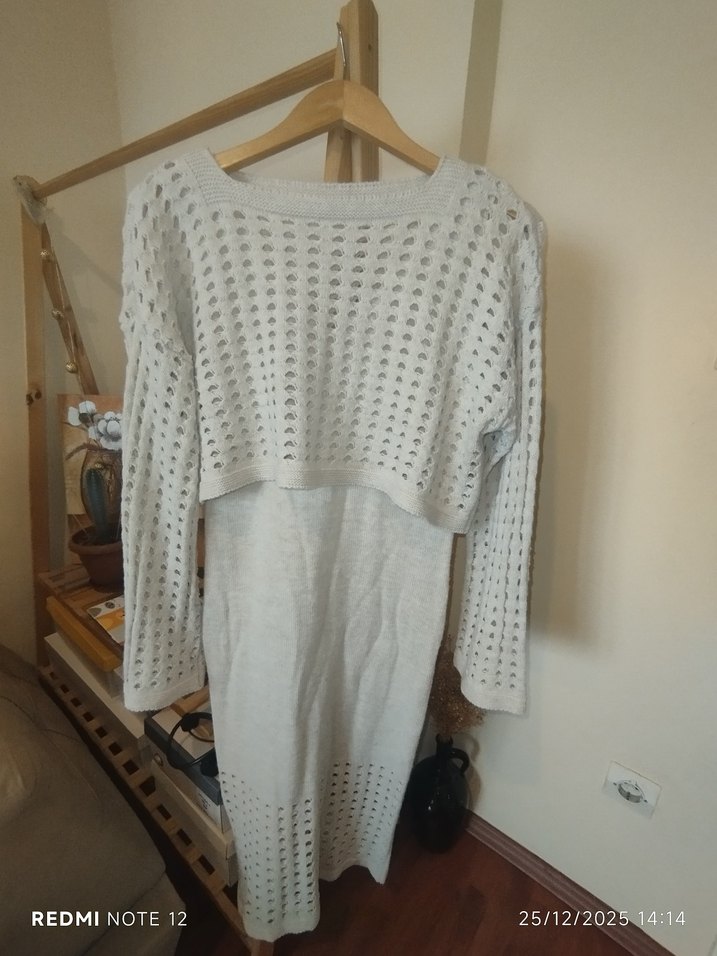 Uzun Örgü Kadın Kazak Beyaz - Görsel 2