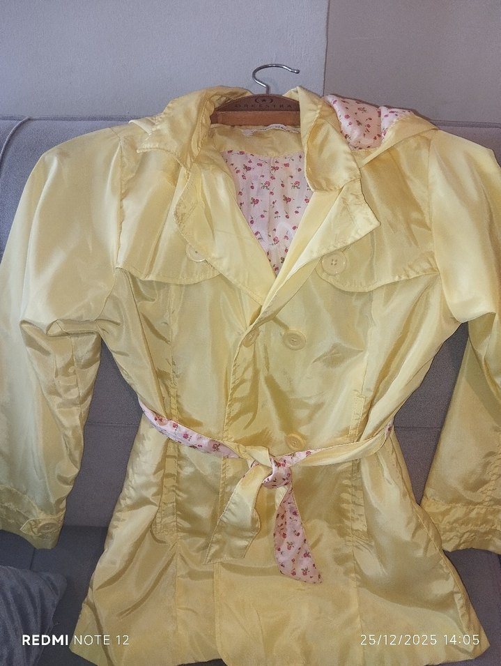 Sarı Düğmeli Kız Yağmurluk - Görsel 4