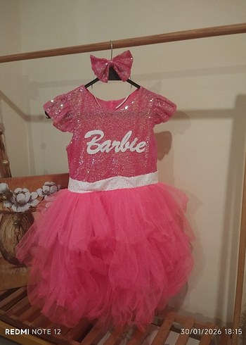 Pembe Barbie Kız Çocuk Elbise - Görsel 4