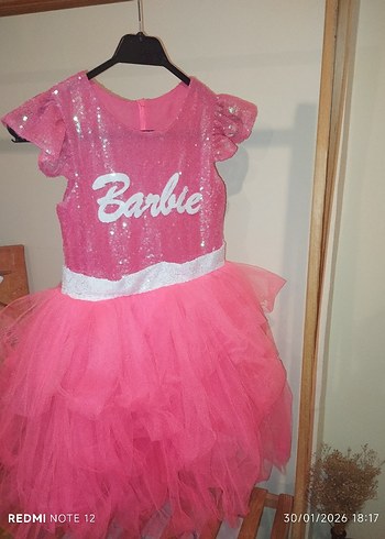 Pembe Barbie Kız Çocuk Elbise - Görsel 6