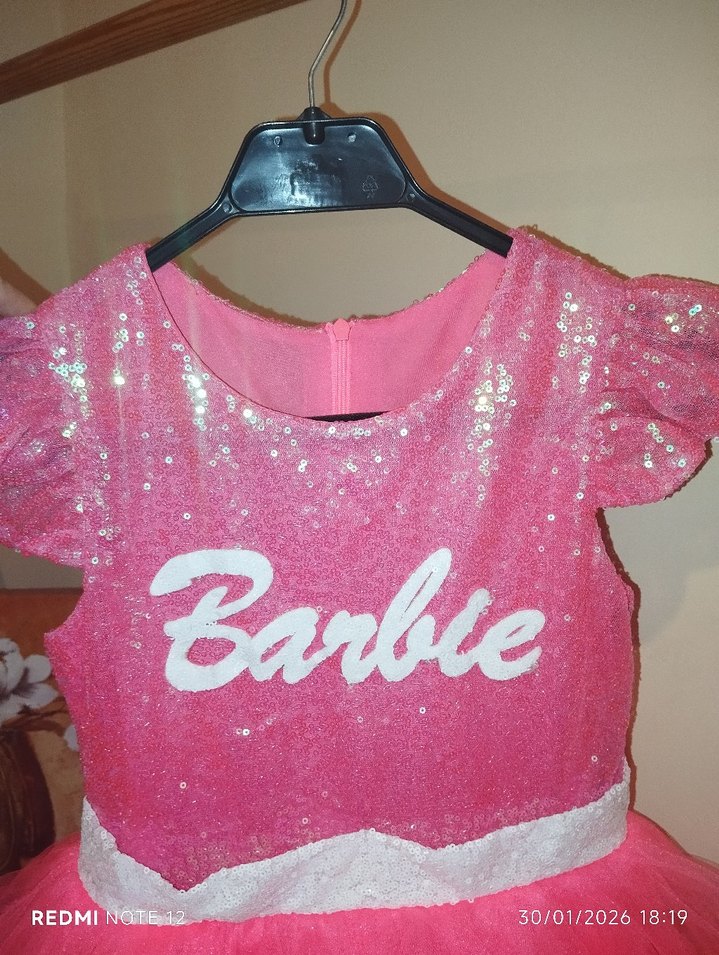 Pembe Barbie Kız Çocuk Elbise - Görsel 2