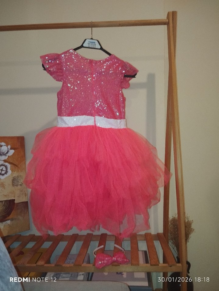 Pembe Barbie Kız Çocuk Elbise - Görsel 5