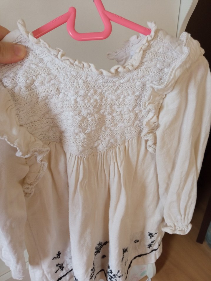 Nakışlı, Uzun Kollu, Fırfırlı Beyaz Kız Elbisesi - Görsel 2