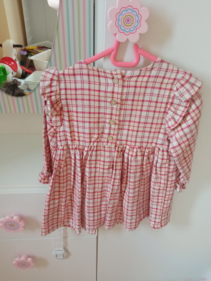 Pembe Pamuklu Uzun Kollu Fırfırlı Kız Elbise - Görsel 2