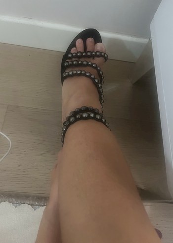 Siyah taşlı Stiletto Bantlı Topuklu