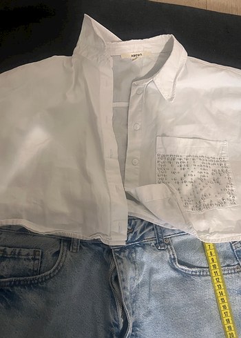 Koton Gri Yırtık Detaylı Salaş Kadın Kot Pantolon gömlek - Görsel 3