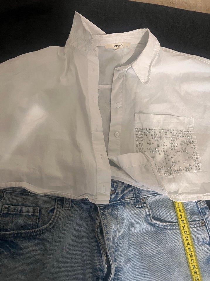 Koton Gri Yırtık Detaylı Salaş Kadın Kot Pantolon gömlek - Görsel 3