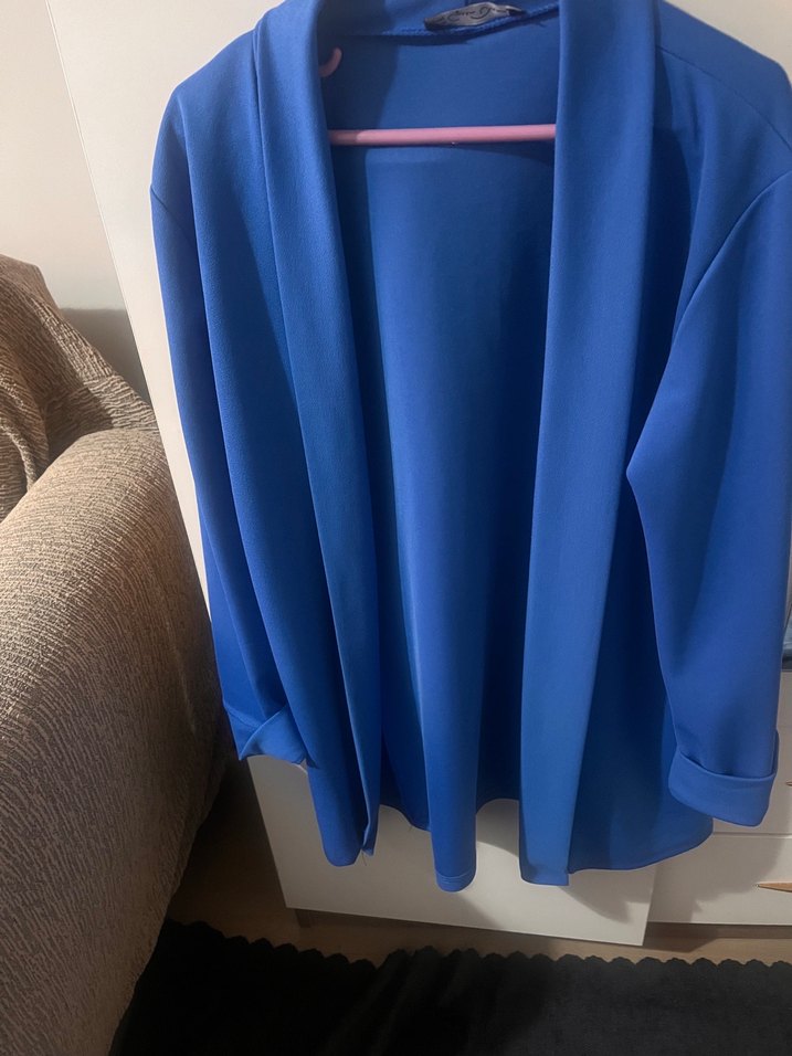 Kadın Mavi Midi Uzunlukta Salaş Ceket s beden - Görsel 2