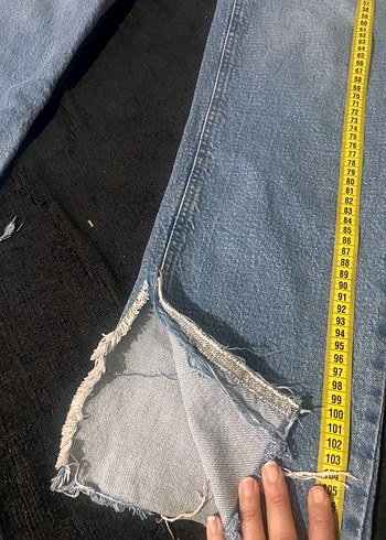 Mavi Midi Boy Yırtmaçlı Kadın Denim Pantolon - Görsel 2