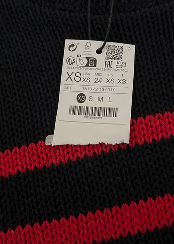 Stradivarıus xs Kırmızı Lacivert  Çizgili Triko Kazak - Görsel 2