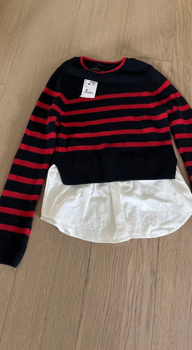 Stradivarıus xs Kırmızı Lacivert  Çizgili Triko Kazak - Görsel 4