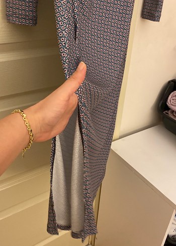 Gri Uzun Kol Drapeli Kadın Elbise - Görsel 2