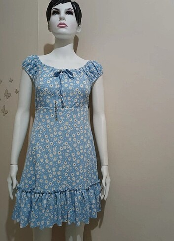 Diğer Çiçek desenli #yazlık #mini #elbise #mavi