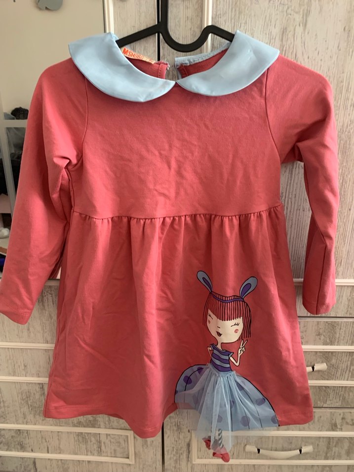 Pembe Renkli, Baskılı Kız Çocuk Elbisesi - Görsel 2