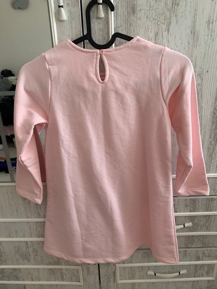 Uzun Kollu Pembe Kız Çocuk elbise - Görsel 3