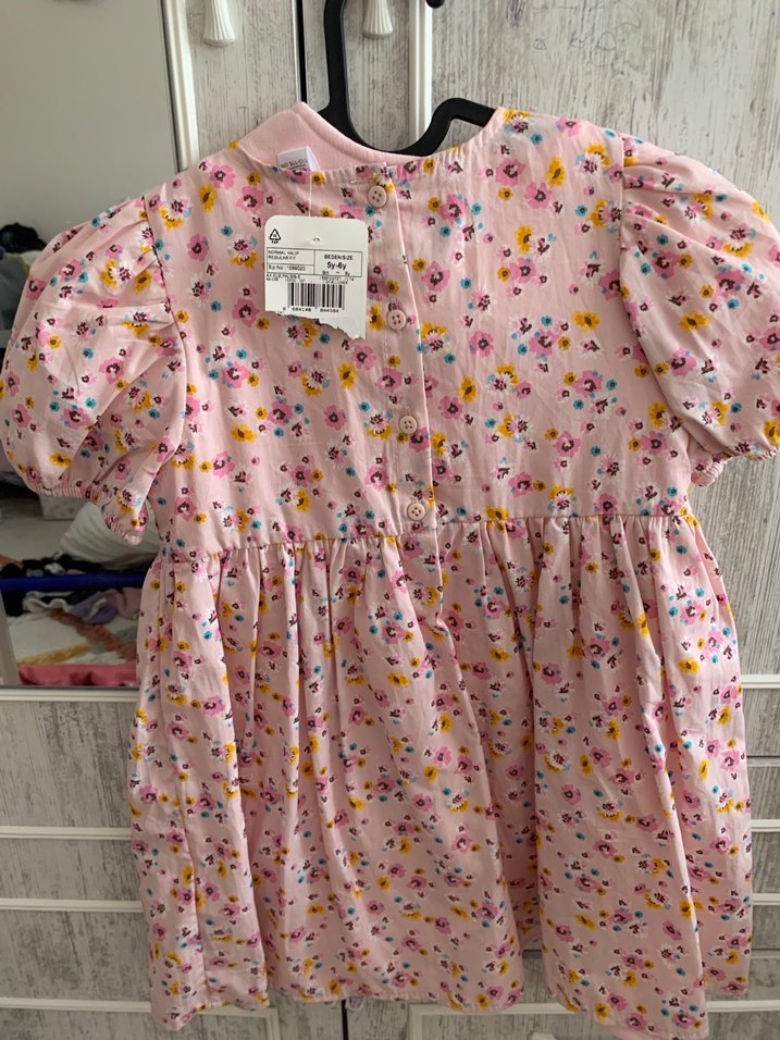 Pembe Çiçekli Kız Çocuk Elbise - Görsel 2