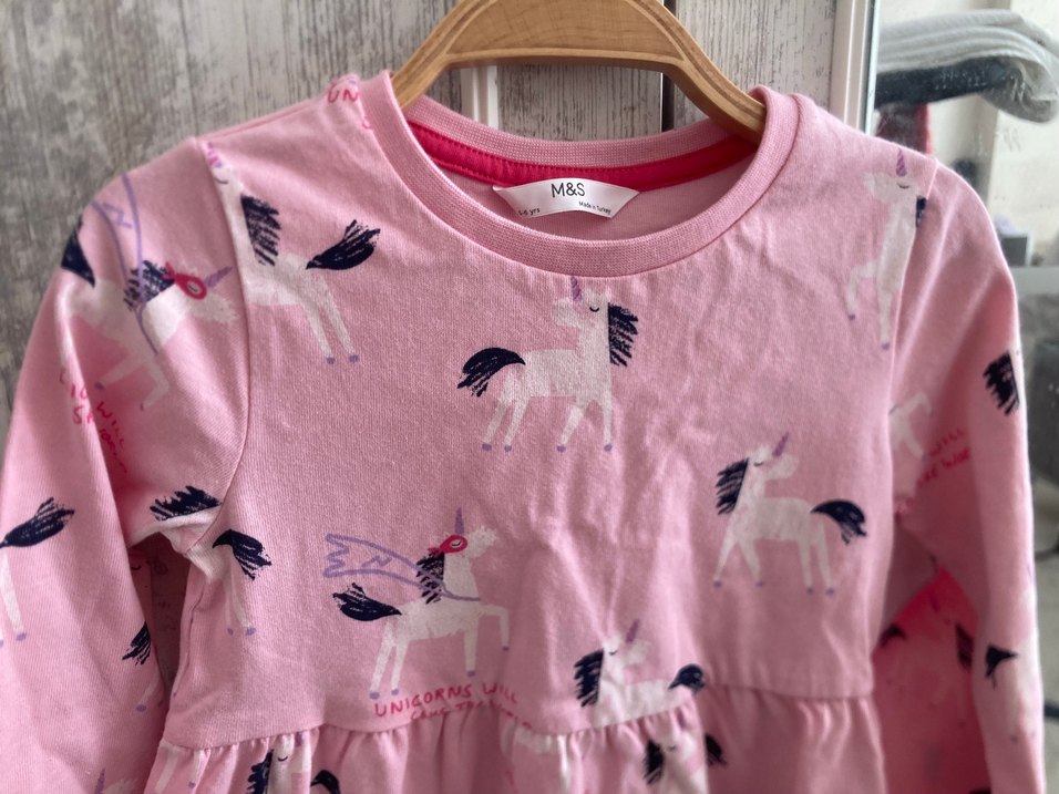 Pembe Baskılı Kız Çocuk Uzun Kollu Elbise - Görsel 3