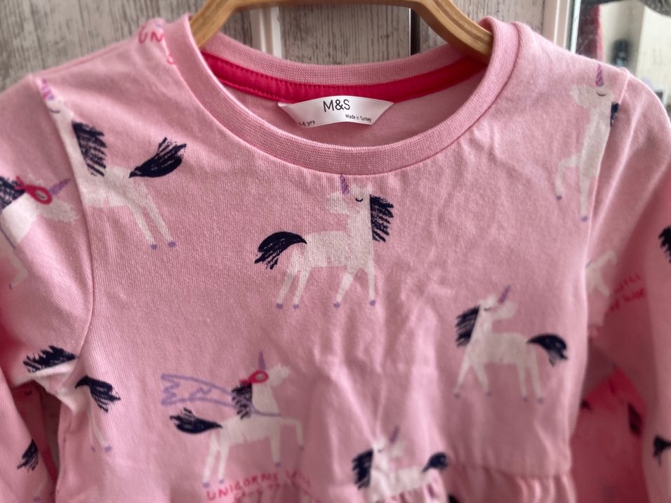 Pembe Baskılı Kız Çocuk Uzun Kollu Elbise - Görsel 2