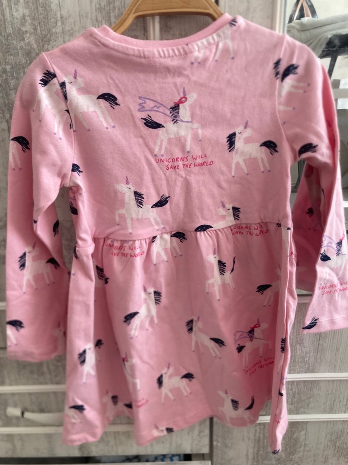 Pembe Baskılı Kız Çocuk Uzun Kollu Elbise - Görsel 4