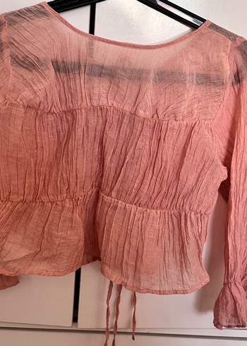 Japonyadan Pembe bağlamalı gömlek bluz - Görsel 2