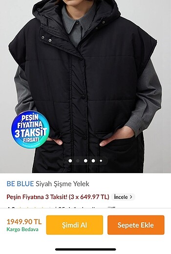 l Beden BE BLUE SİYAH ŞİŞME YELEK