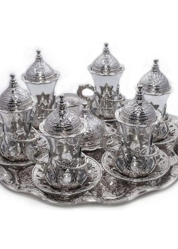 Cam Çay Bardak Seti Metal Kulp ve Tabaklı - Görsel 3