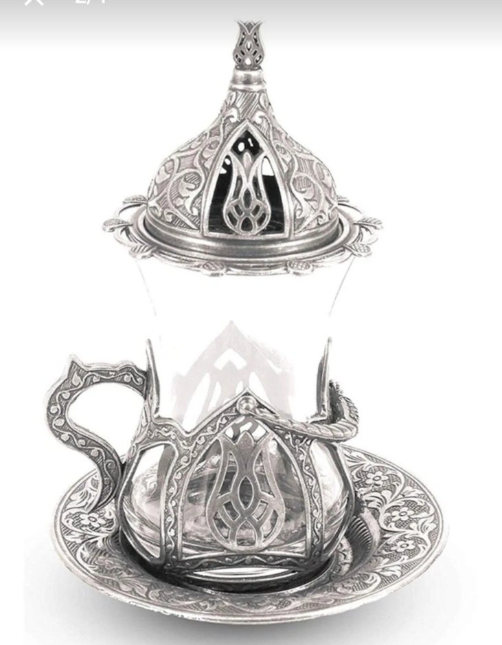 Cam Çay Bardak Seti Metal Kulp ve Tabaklı - Görsel 2