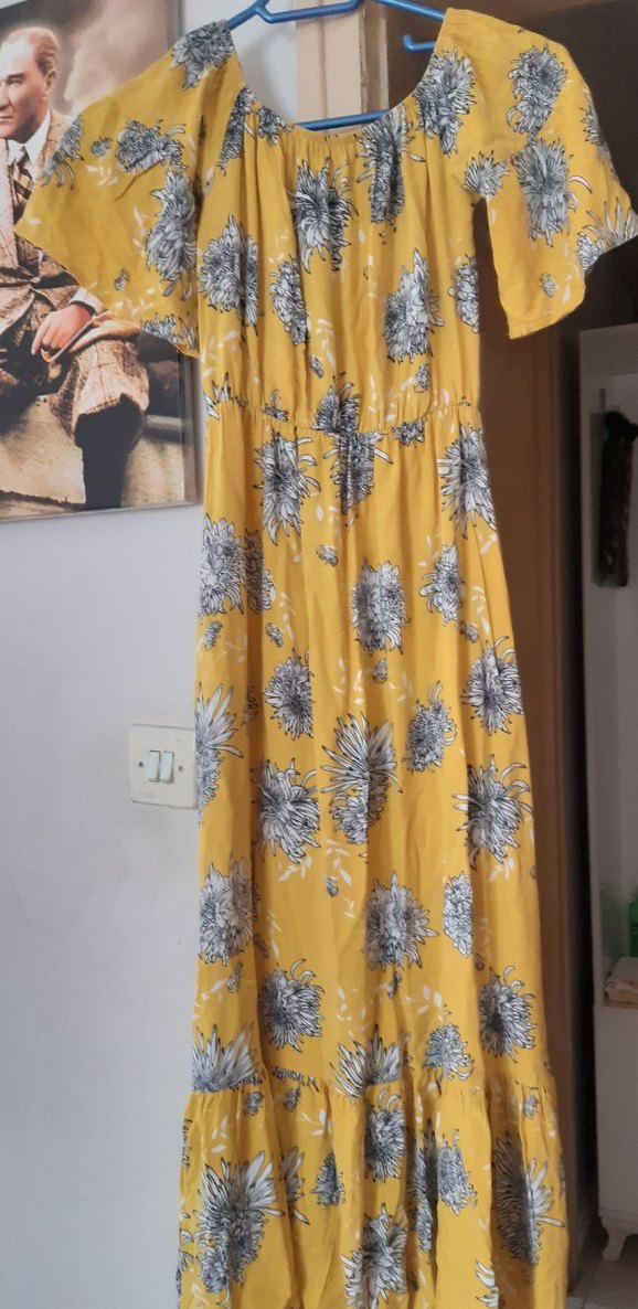 Sarı Uzun Bohem Elbise Fırfırlı - Görsel 2